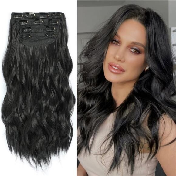 4Pcs Naturally Soft Hair Extensions, Natural Black